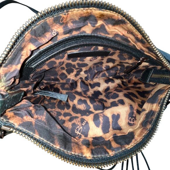 B. Makowsky Women’s Black & Bronze Leather With Fringe Zippered Crossbody Bag - Picture 7 of 15